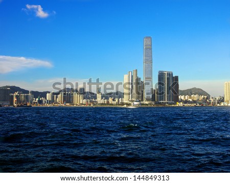 HONG KONG, CHINA-SEPTEMBER 9: A view of the ICC (International Commerce Centre) in West Kowloon and some of the surrounding area on September, 9 2012 Hong Kong, China