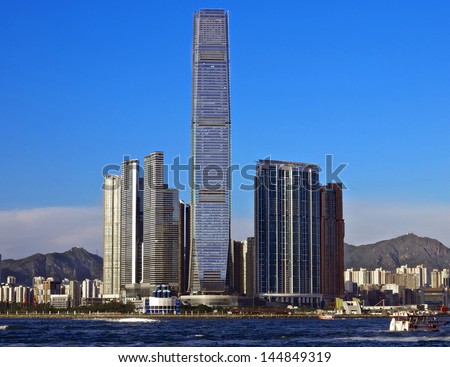 HONG KONG, CHINA-SEPTEMBER 9: A view of the ICC (International Commerce Centre) in West Kowloon on September, 9 2012 Hong Kong, China