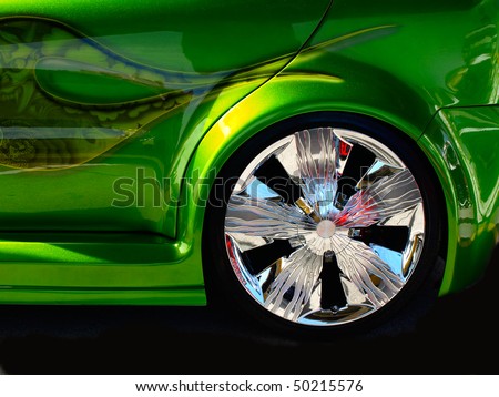 stock photo chromed wheel on a tuned car