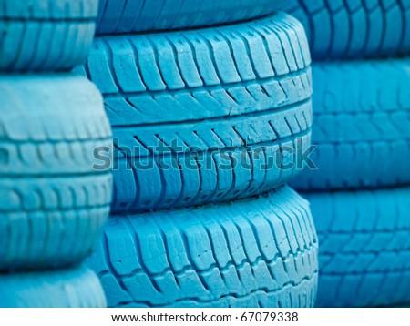 Tire pile in a racing circuit, closeup