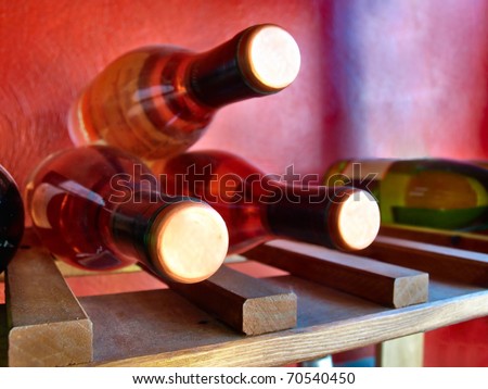 bottles of rosy wine in a wine shop