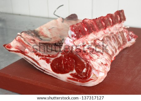 raw ribeye steak, piece of meat with bones