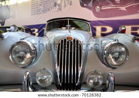 MOSCOW - JUNE 25: Jaguar XK-140 1957 old-timer in Moscow Auto-retro Museum exhibition June 25, 2010 Moscow, Russia.