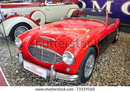 MOSCOW - JUNE 25: Austin-Healey 3000 1959 old-timer in Moscow Auto-retro Museum exhibition June 25, 2010 Moscow, Russia.