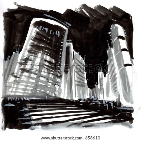 Ink paint of a city scene