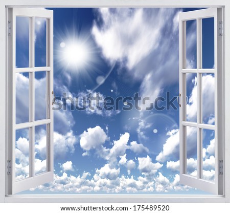 An open window overlooking the sky