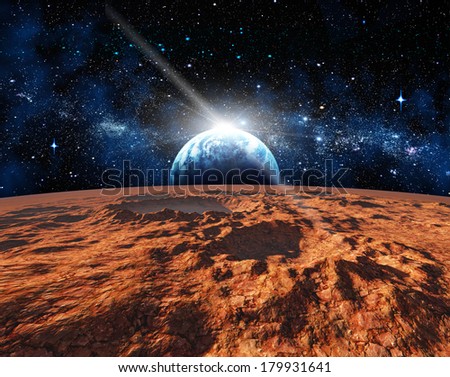 Space landscape, view from Mars. Elements of this image furnished by NASA
