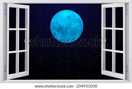 Beautiful view from the window, moonlight night.