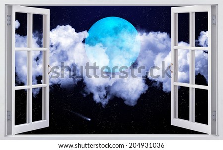 Beautiful view from the window, moonlight night.