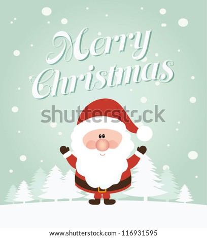 Vector Santa Claus wave Vector illustration for retro christmas card Snow landscape background with christmas trees and santa Vector Santa Claus wave Vector illustration for retro christmas card Snow landscape background with christmas trees and santa