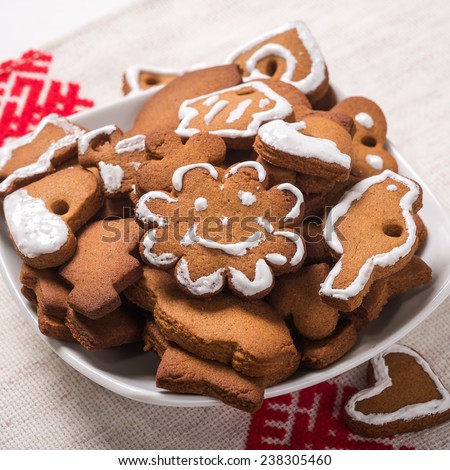 Plate of cookies in the shape of Christmas decorations
