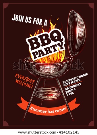 Bbq Barbecue Vintage Color Party Poster With Fire