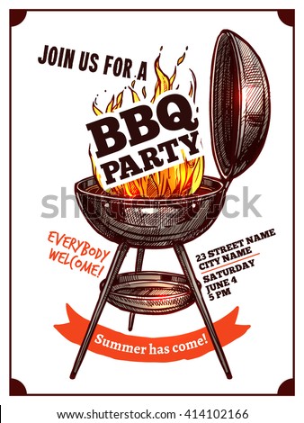 Bbq Barbecue Vintage Party Poster With Fire And Typography