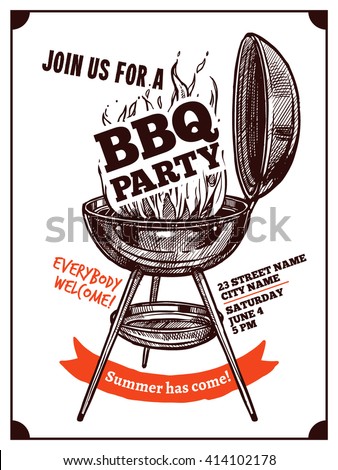 Bbq Barbecue Vintage Party Poster With Fire