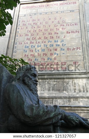 Monument to the famous scientist Dmitri Mendeleev, the author of the Periodic Table. Saint-Petersburg, Russia.