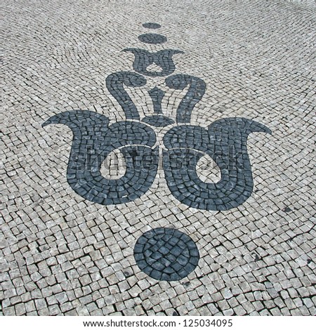 Portugal Lisbon Typical old Portuguese black and white mosaic  pavement