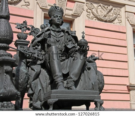 ST.PETERSBURG, RUSSIA - MAY 4: Monument to emperor Paul I  installed in the courtyard of the Mikhailovsky Castle in 2003 for the 300th anniversary of St. Petersburg, May 4 2012, St. Petersburg, Russia