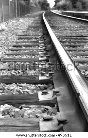 Rail road tracks. Black and white. Close-up