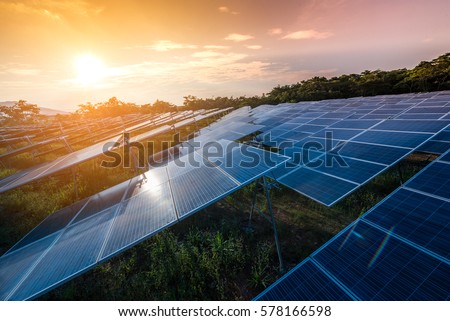 Beautiful sunset over Solar Farm