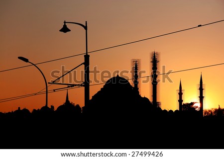Silhouettes of Istanbul from old bridge