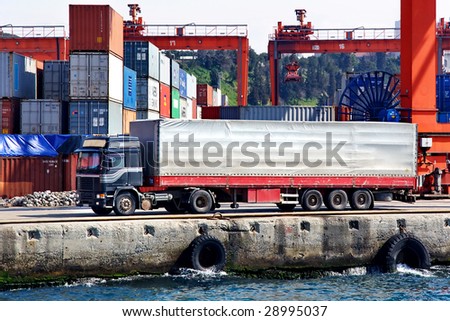 Transportation truck in port
