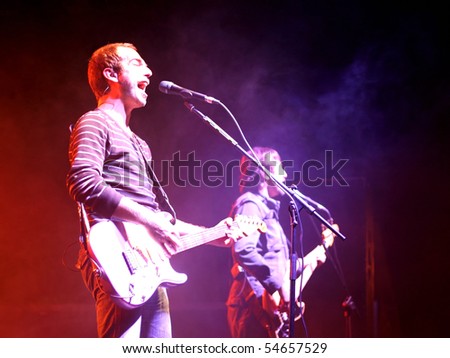 ISTANBUL - MAY 14: Popular local band called Mor ve Otesi performs live at Maltepe open air stage on May 14, 2010 in Istanbul, Turkey.