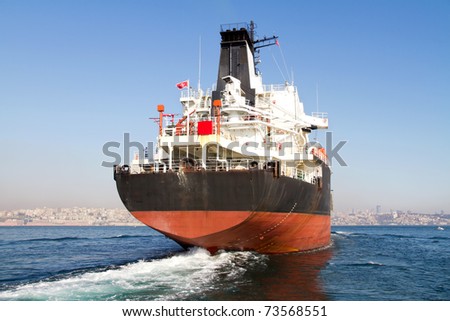 Large tanker ship on route to Bosporus sea