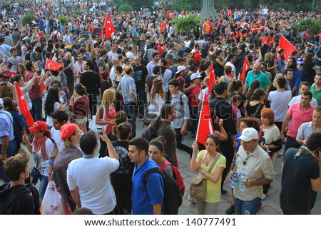 ISTANBUL - JUN 1: In Taksim Gezipark, protests sparked by plans to build on the Gezi Park have broadened into nationwide anti government unrest on June 1, 2013 in Istanbul, Turkey. Taksim Gezipark