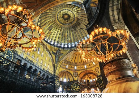 ISTANBUL - MAY 16: Hagia Sophia Museum on May 16, 2013 in Istanbul, Turkey. Basilica is a world wonder in Istanbul since it was built in 537 AD. Interior of Hagia Sophia Museum