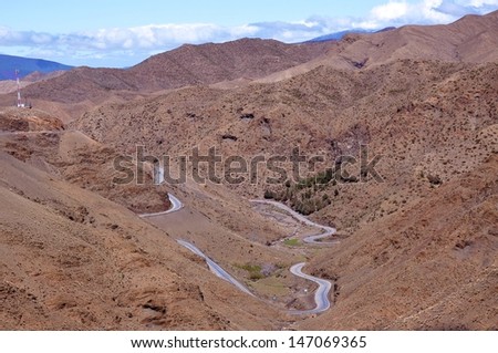 Tizi-n-Tichka pass, High Atlas, Morocco.   Mountain pass in Morocco, linking the south-east of Marrakesh to the city of Ouarzazate through the High Atlas mountains.