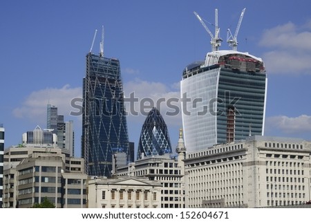 London, Uk - Aug 27: Leadenhall Building And 20 Fenchurch Street In Construction On August 27, 2013, In London, Uk. Richard Rogers / Rafael Vinoly Designed Buildings Are Due For Completion Mid 2014.