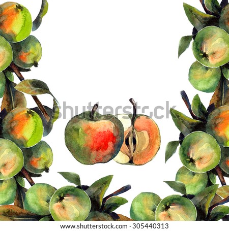 Background with watercolor painted apples