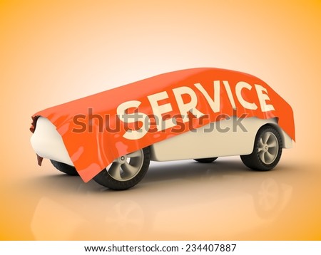 Car is covered by a blanket bearing the inscription service. 	Offer of car service.