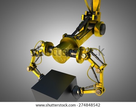 Hydraulic robot grabs for something.