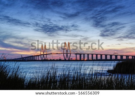 Fred Hartman Bridge During Twilight Houston Texas