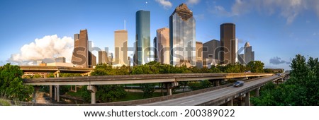 Panorama of Downtown Houston from Buffalo Bayou Park