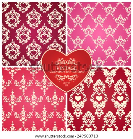 Seamless vintage love pattern. Vector ornate Valentine's day background wallpapers set