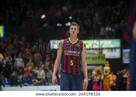 VALENCIA, SPAIN - MARCH 5: J. Doellman during EURO CUP match between Valencia Basket Club and Bascelona F.C. Basket at Fonteta Stadium on March 22, 2015 in Valencia, Spain