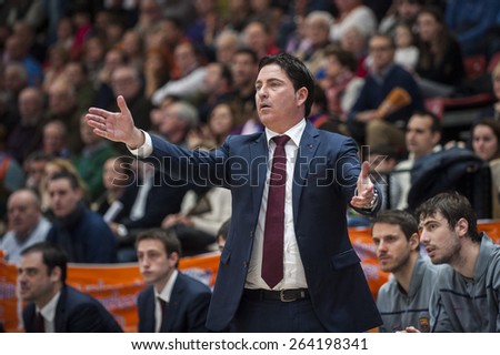 VALENCIA, SPAIN - MARCH 5: Xavier Pascual during EURO CUP match between Valencia Basket Club and Bascelona F.C. Basket at Fonteta Stadium on March 22, 2015 in Valencia, Spain