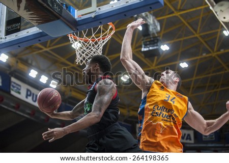 VALENCIA, SPAIN - MARCH 5: Pablo Aguilar during EURO CUP match between Valencia Basket Club and Bayern Munich at Fonteta Stadium on March 5, 2015 in Valencia, Spain