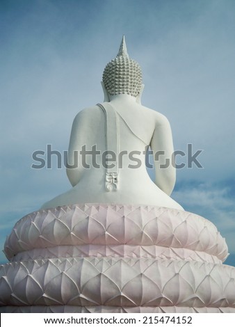backside of big white image buddha in Saraburi province, Thailand