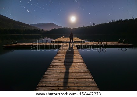 Lost Lake In Whistler Man Looking At Moon