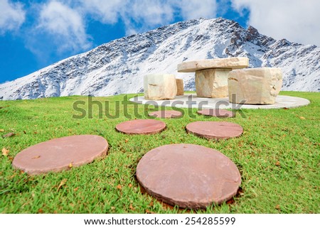 picnic table at the european alps