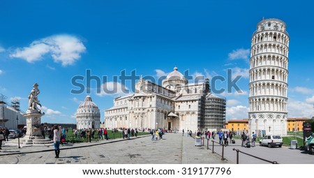 PISA, ITALY - MARCH 27: Exterior views of the famous buildings of Pisa at the Square of Miracles on March 27, 2015