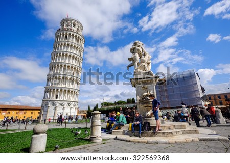 PISA, ITALY - MARCH 27: Exterior views of the famous buildings of Pisa at the Square of Miracles on March 27, 2015