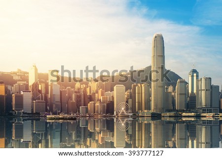 Hong Kong\'s Victoria Harbour in sunrise