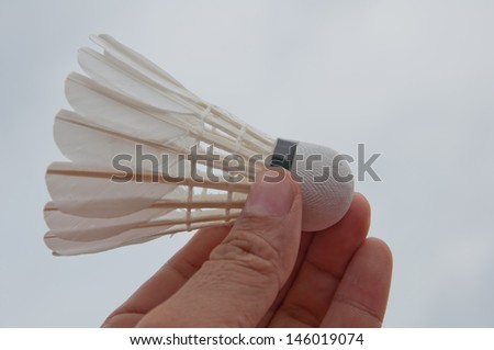 White shuttlecock on hand for Badminton sport