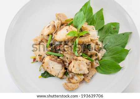 Fired thin noodles with fish and soy sauce, thai style food