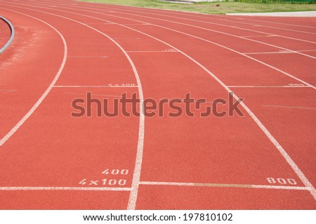 Lane with Number on start point four person with one hundred meter running track