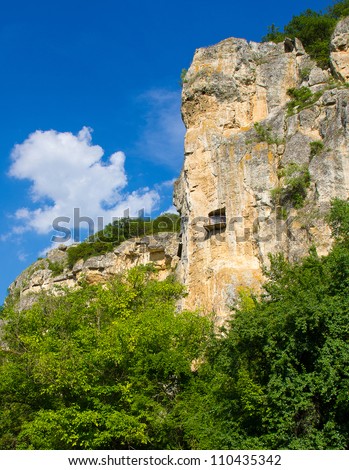 A monastery cell window on high steep rock